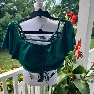2-Piece Swim Set – Ruffle Off-Shoulder Top & Leaf High-Waisted Bottoms – 1XL